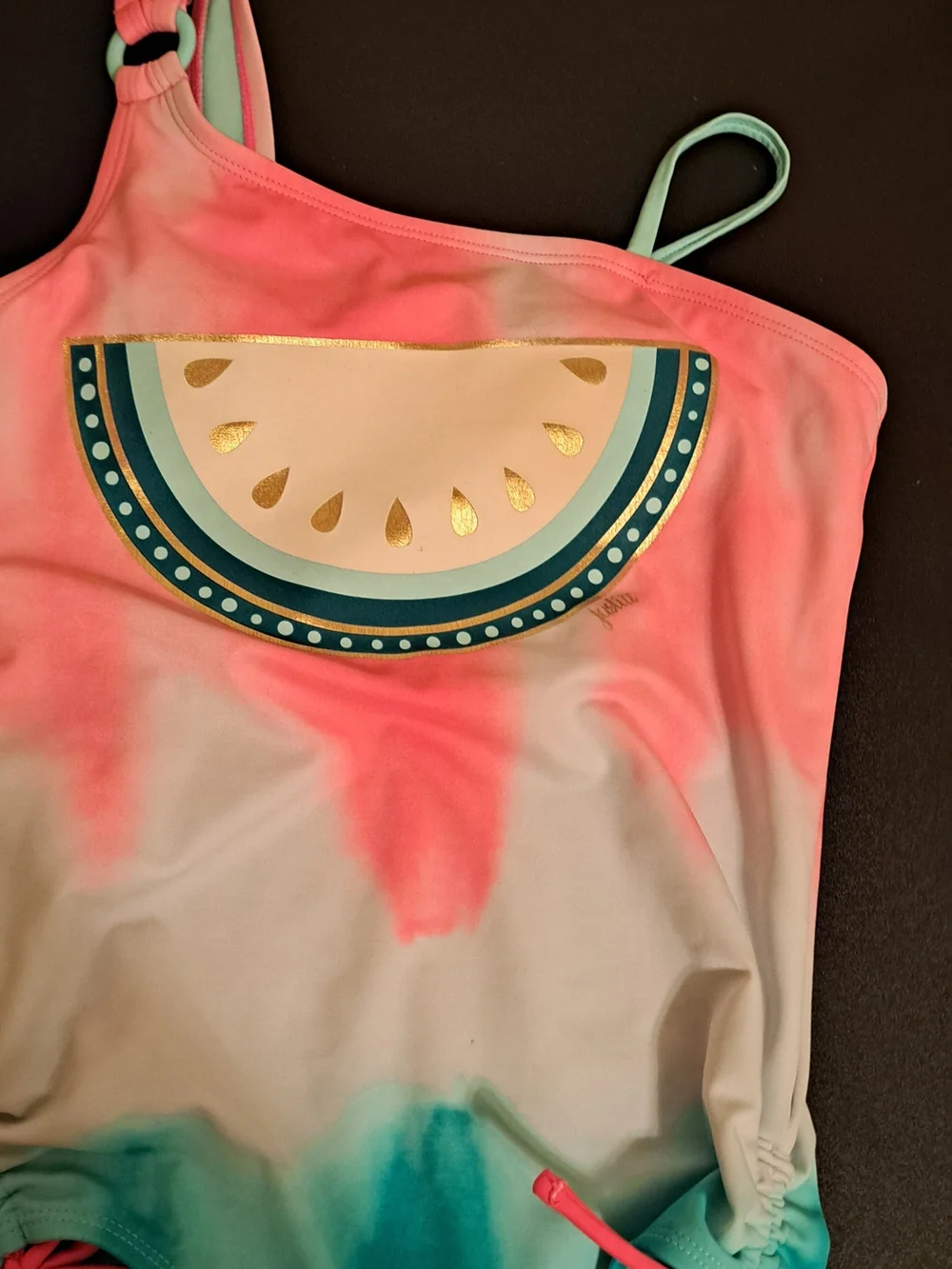 Justice Girls Pink Teal Ombre Watermelon One-Piece Swimsuit-good preloved